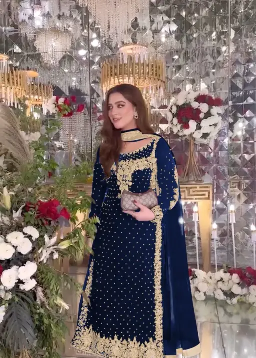 Heavy Embroidery Readymade Velvet Pakistani Suit