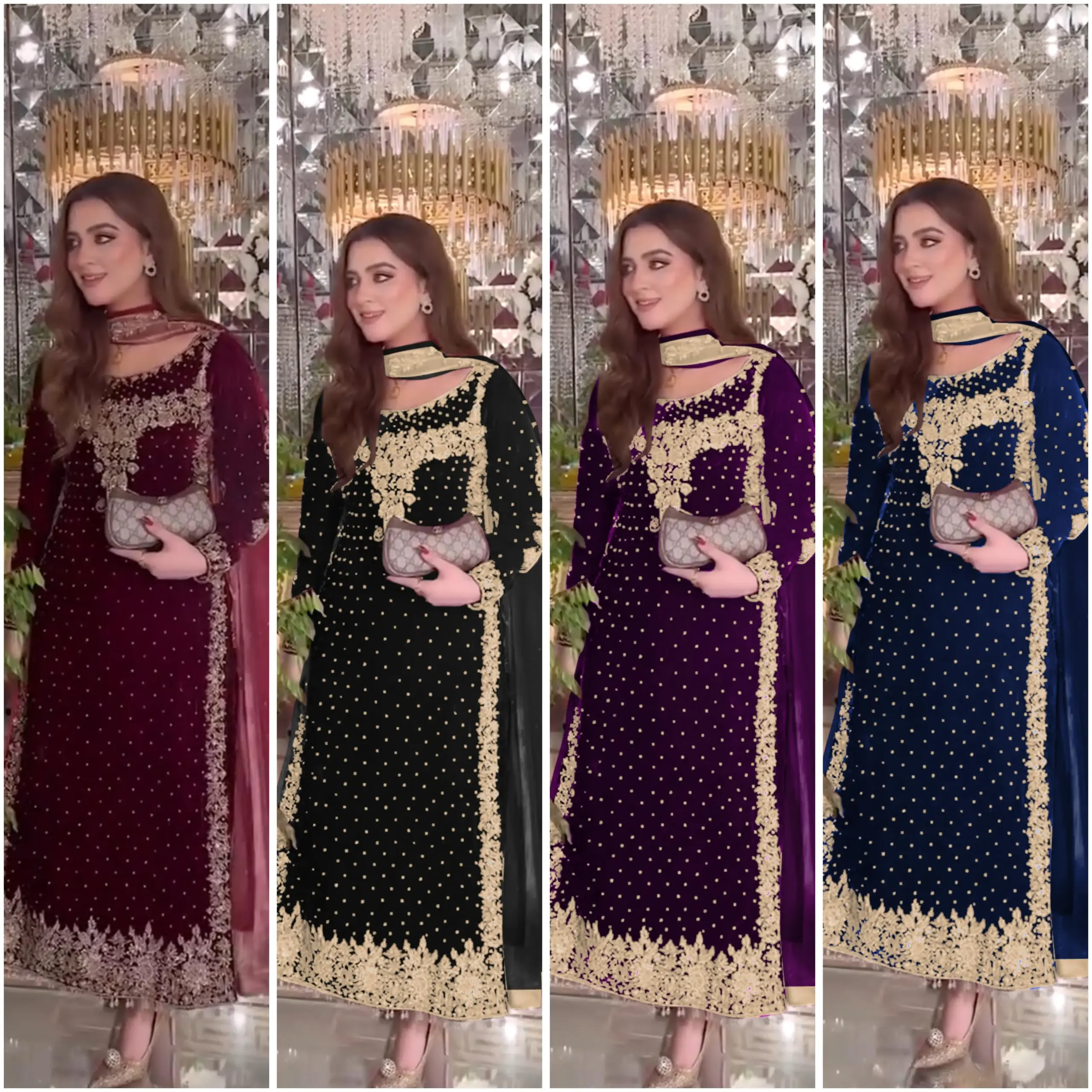 Heavy Embroidery Readymade Velvet Pakistani Suit - Image 4