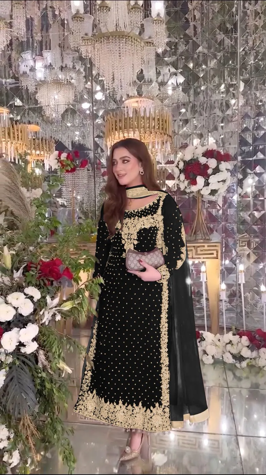 Heavy Embroidery Readymade Velvet Pakistani Suit - Image 5