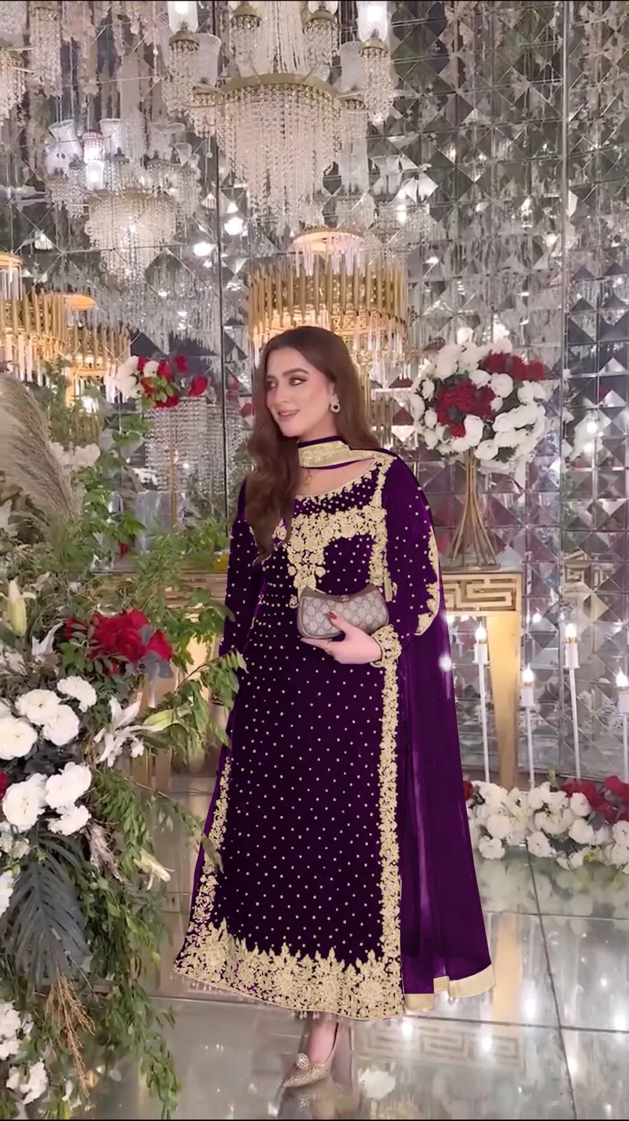 Heavy Embroidery Readymade Velvet Pakistani Suit - Image 8