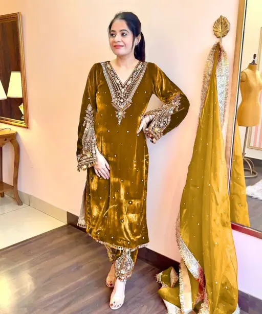 Heavy Embroidery Velvet Salwar Suit for Winter