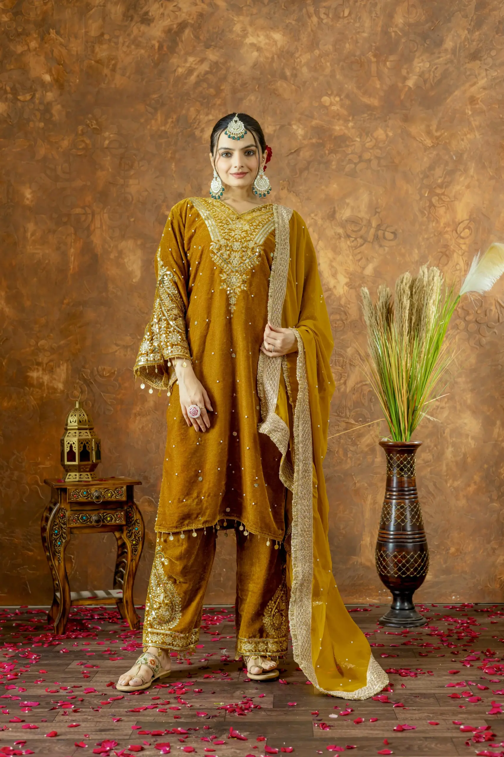 Heavy Embroidery Velvet Salwar Suit for Winter - Image 3