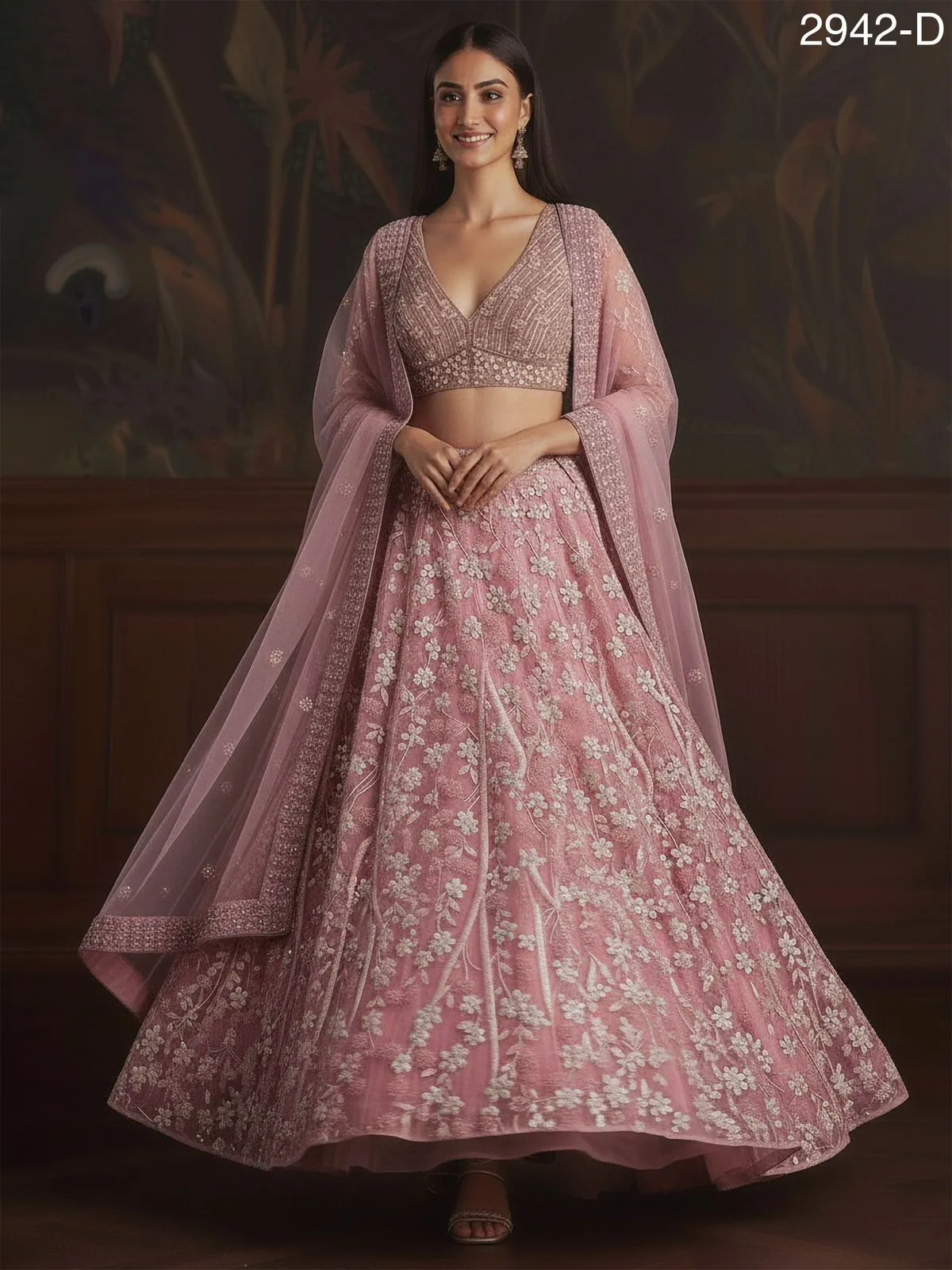 Heavy Sequence Embroidery Reception Pink Lehenga