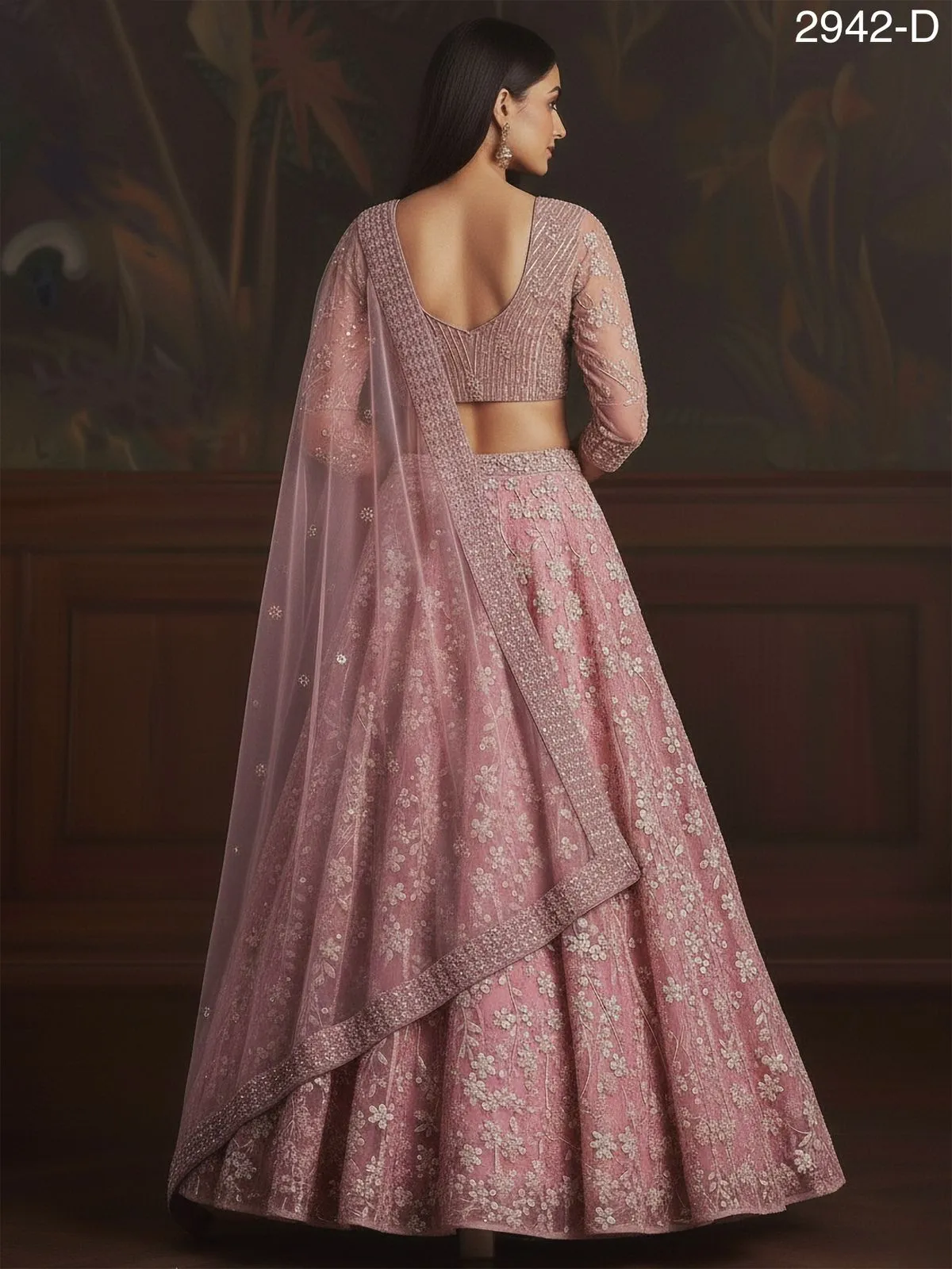Heavy Sequence Embroidery Reception Pink Lehenga - Image 3