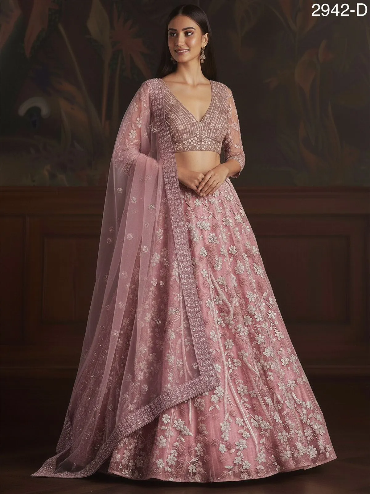 Heavy Sequence Embroidery Reception Pink Lehenga - Image 5