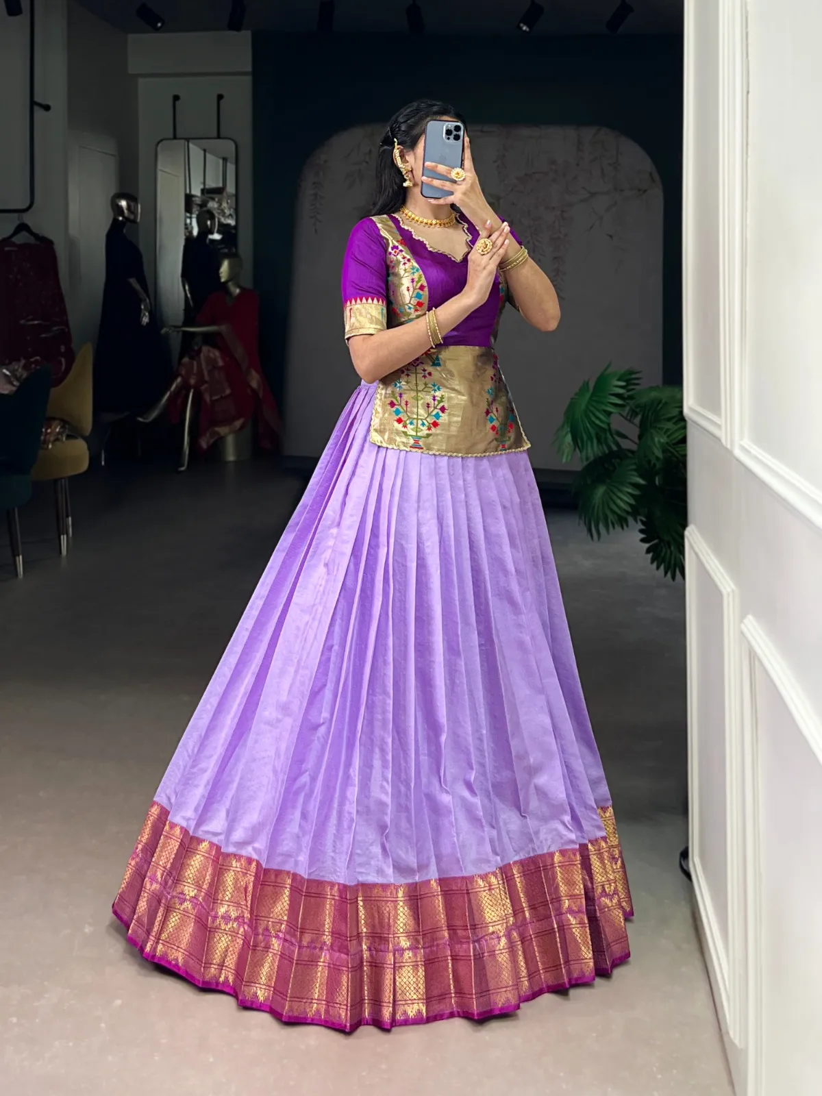 Lavender Cotton Silk Co Set Lehenga - Image 3