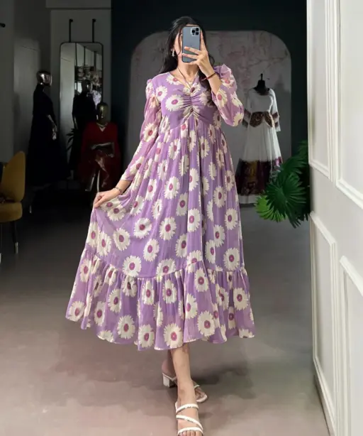 Lavender with White Floral Frock