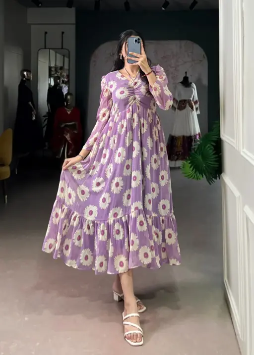 Lavender with White Floral Frock