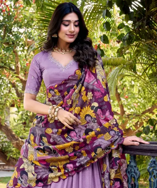 Lehenga With Kalamkari Printed Dupatta Set