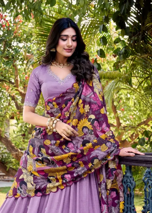 Lehenga With Kalamkari Printed Dupatta Set