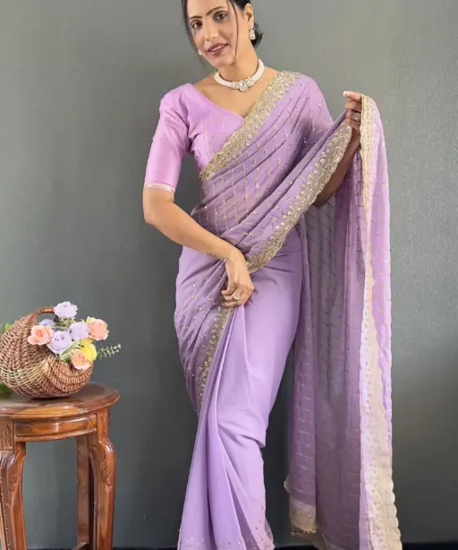 Light Purple Readymade Wedding Saree