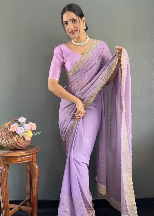Light Purple Readymade Wedding Saree