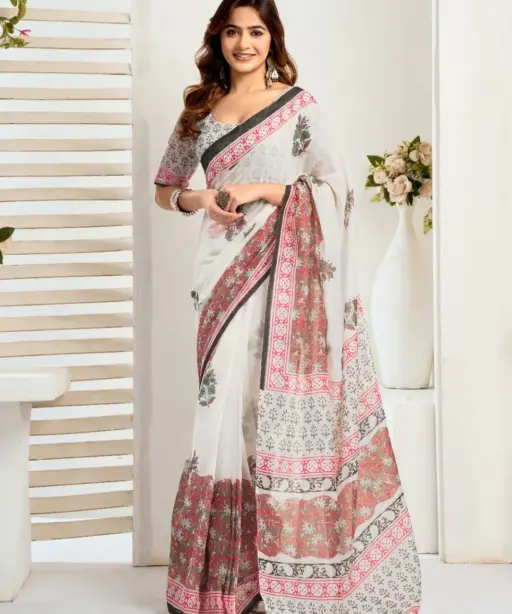 Linen Readymade Saree for Office Wear