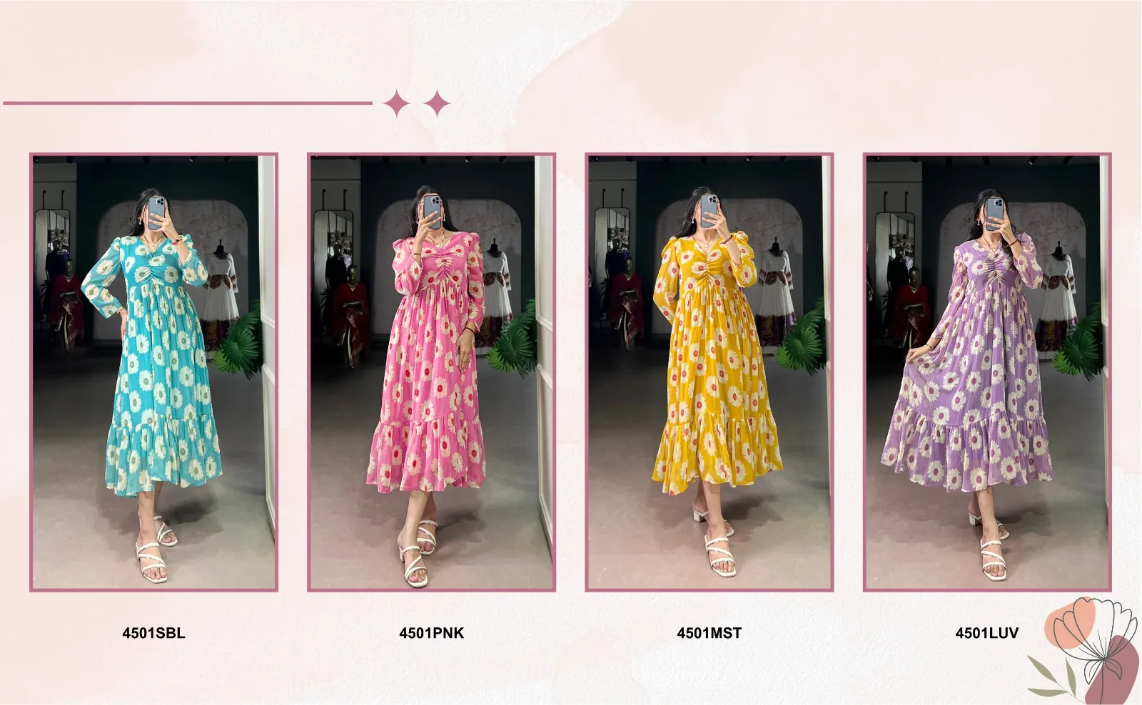 Mustard Floral Frocks - Image 3