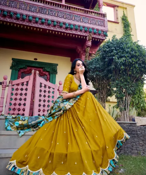 Mustard Lehenga with Printed Dupatta