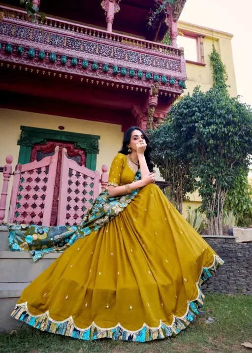 Mustard Lehenga with Printed Dupatta