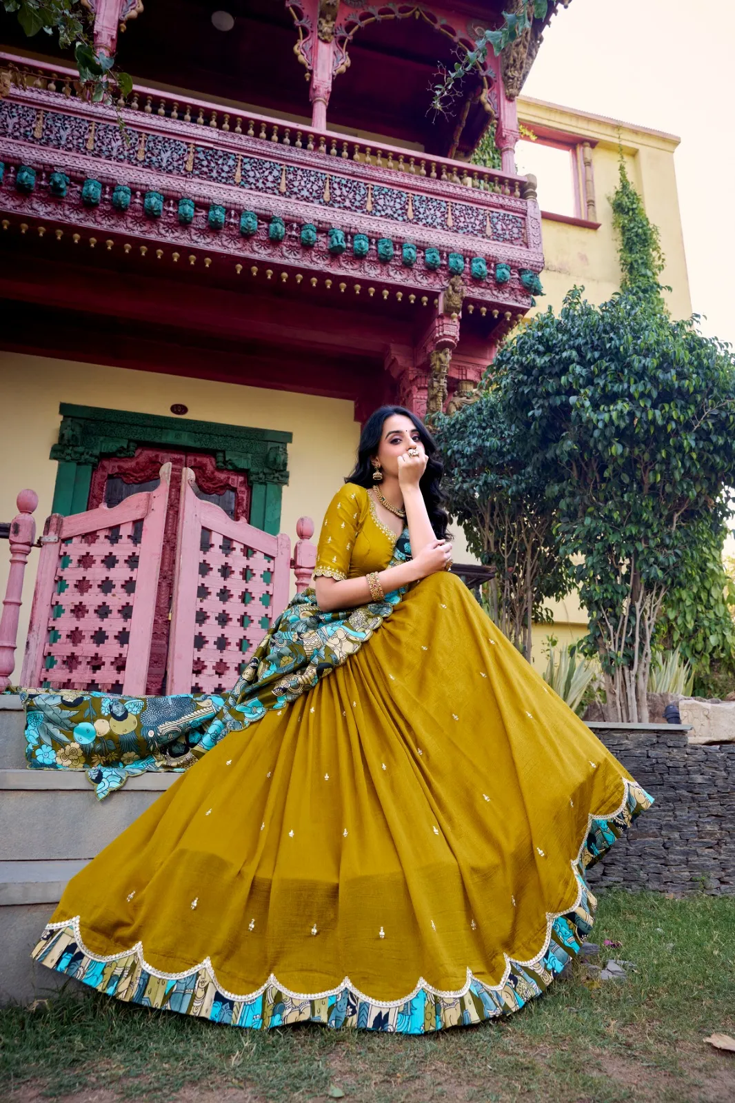 Mustard Lehenga with Printed Dupatta