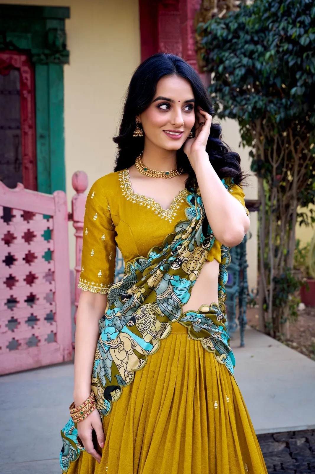 Mustard Lehenga with Printed Dupatta - Image 2