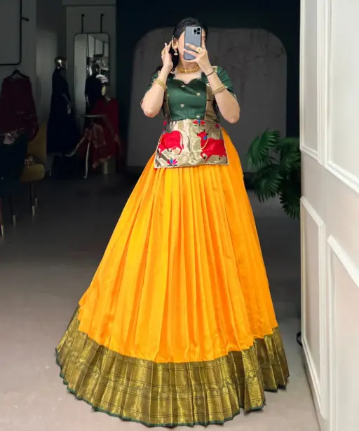 Mustard Readymade Cotton silk  Lehenga