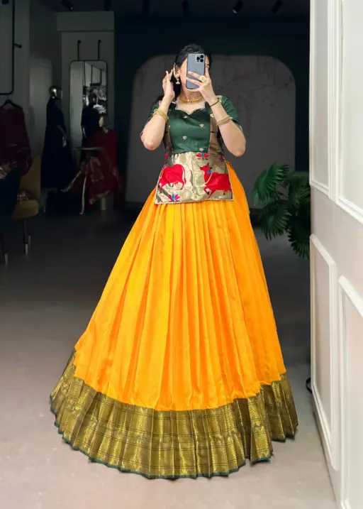 Mustard Readymade Cotton silk  Lehenga