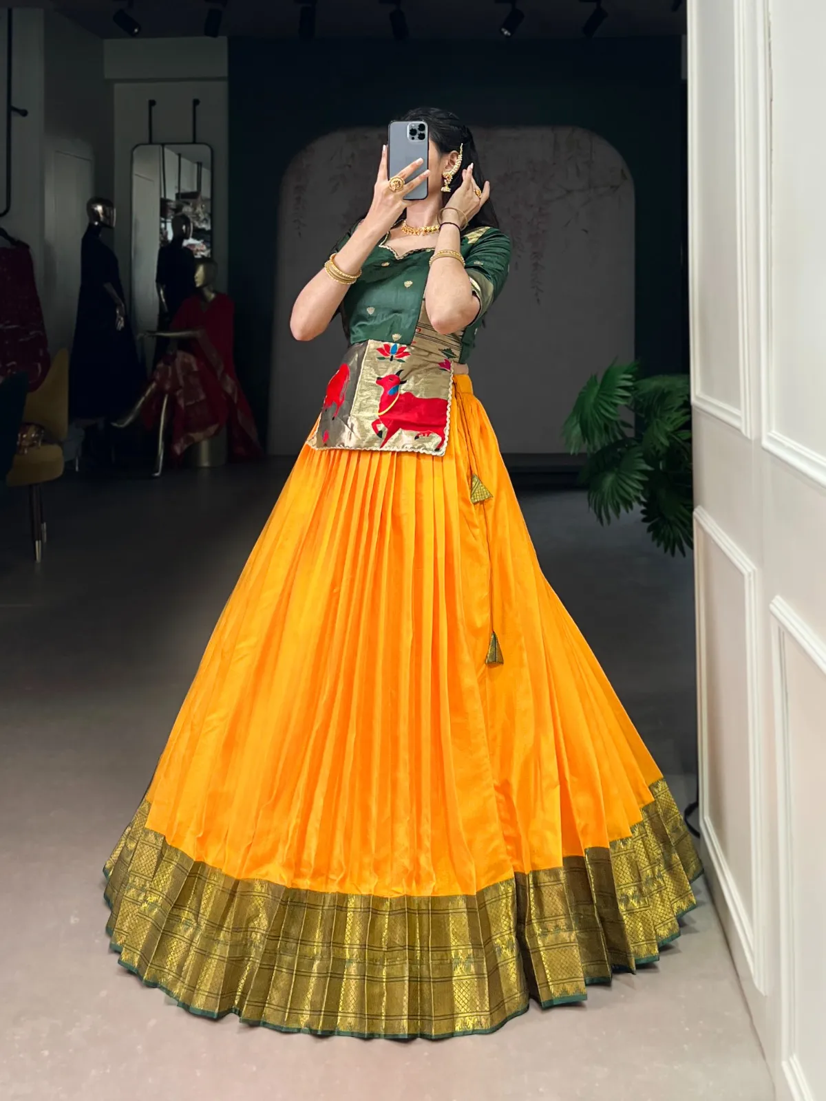 Mustard Readymade Cotton silk Lehenga - Image 3
