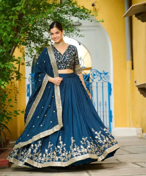 Navy blue  Embroidered Lehenga Choli