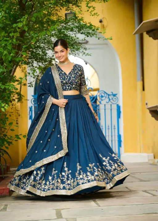 Navy blue  Embroidered Lehenga Choli