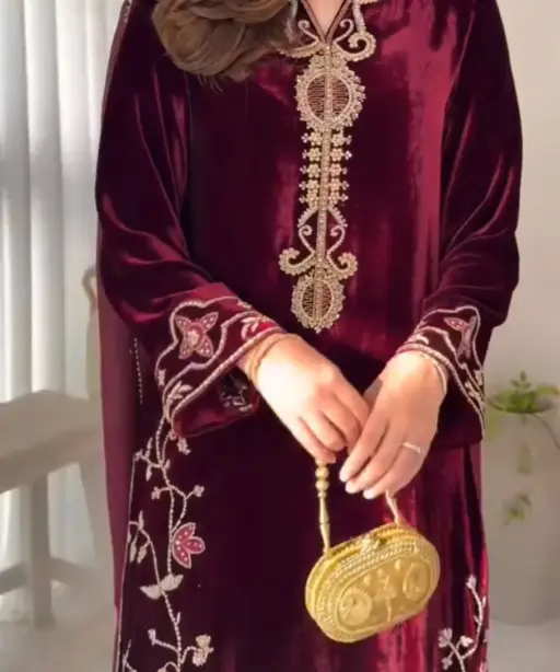 Pakistani Style Red Velvet Plazzo Salwar Set