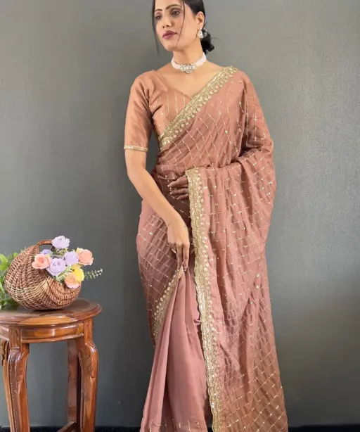 Party Special Brown Readymade Saree