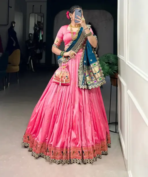 Pastel Color Paithani Silk Lehenga