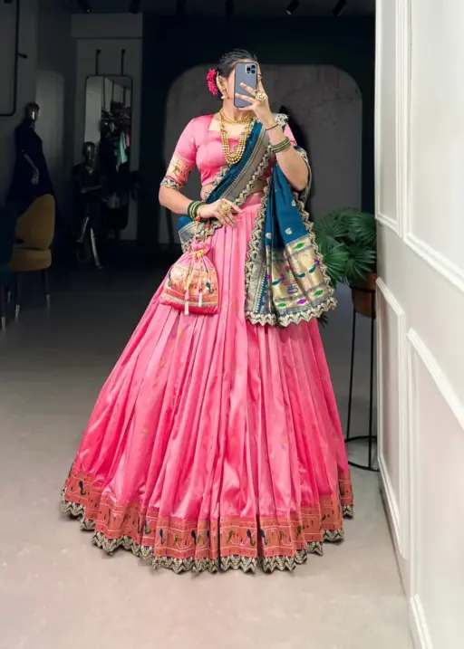 Pastel Color Paithani Silk Lehenga