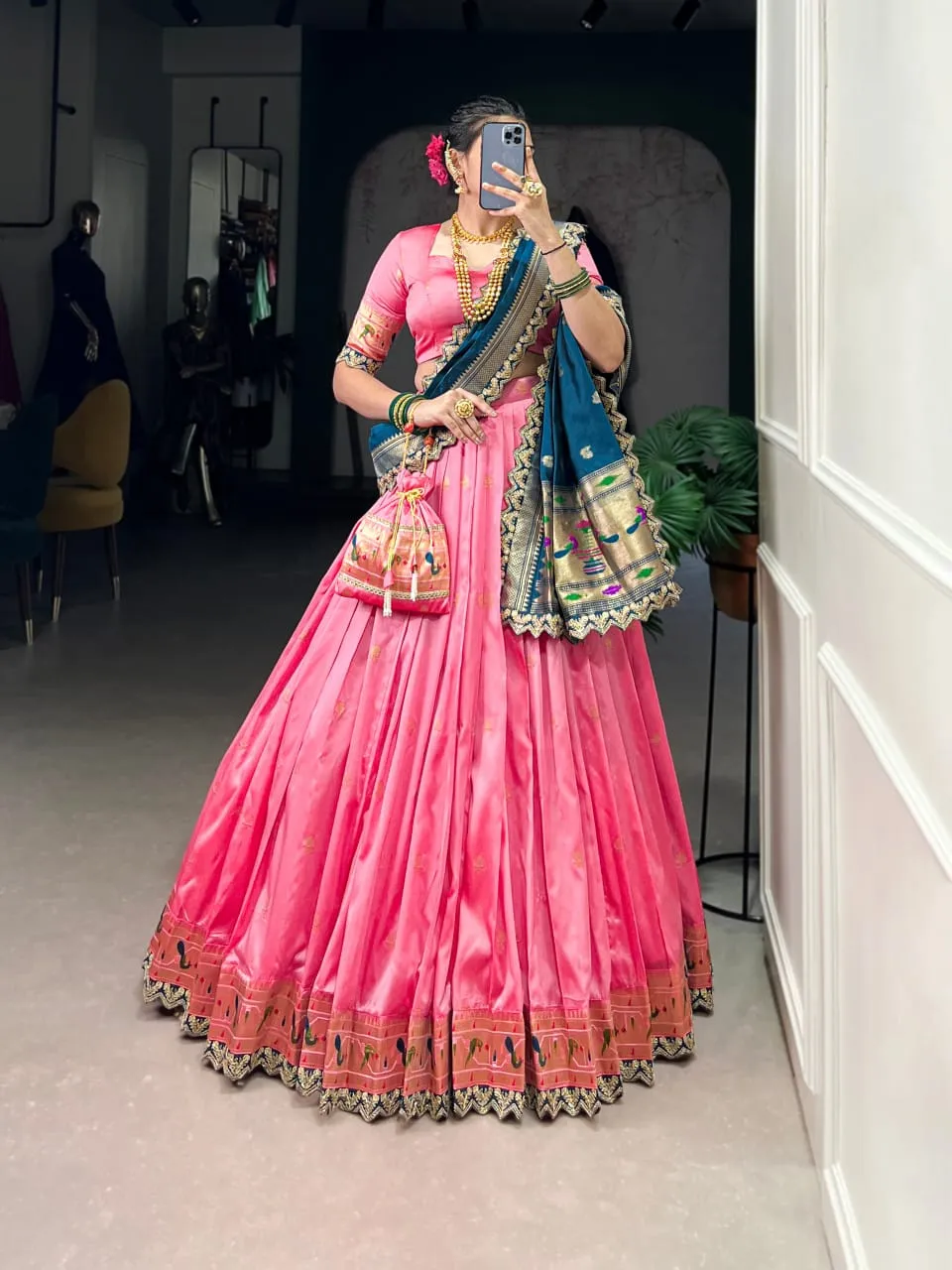 Pastel Color Paithani Silk Lehenga