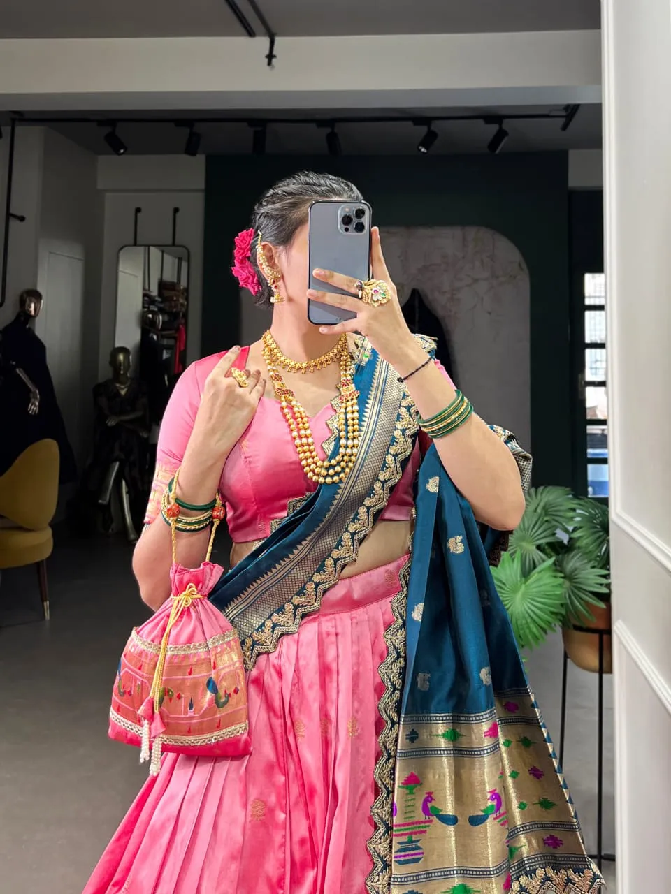 Pastel Color Paithani Silk Lehenga - Image 4