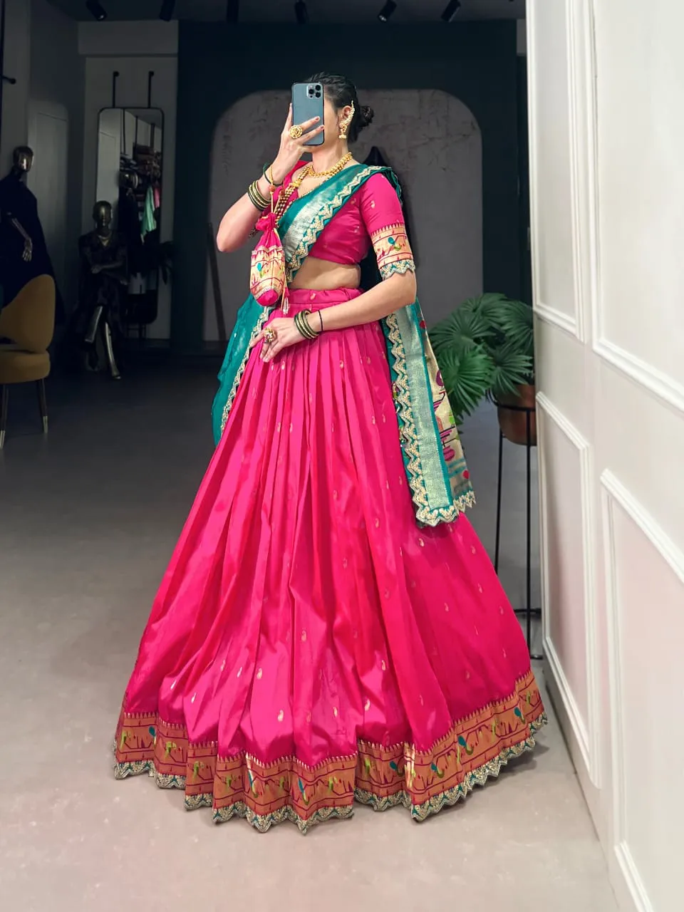 Pastel Color Paithani Silk Lehenga - Image 6