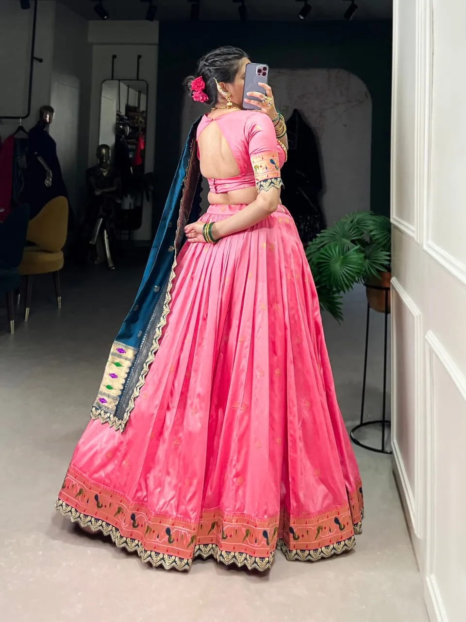 Pastel Color Paithani Silk Lehenga - Image 9