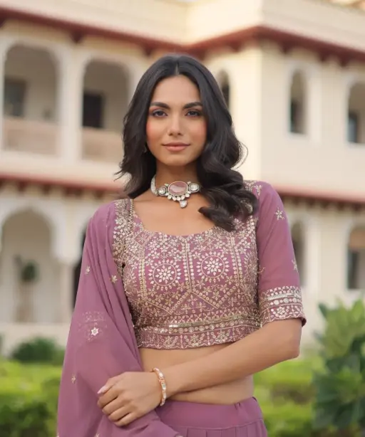 Pastel Purple Embroidery Lehenga Under 2000