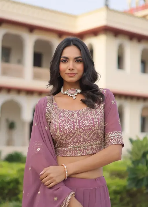 Pastel Purple Embroidery Lehenga Under 2000