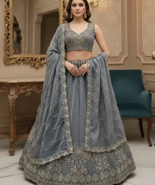 Peacock Embroidery Bridal Lehenga