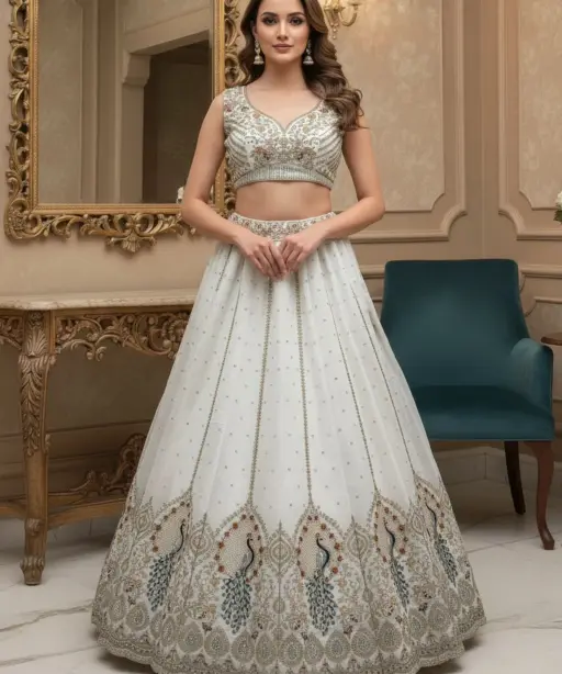 Peacock Embroidery Bridal Lehenga