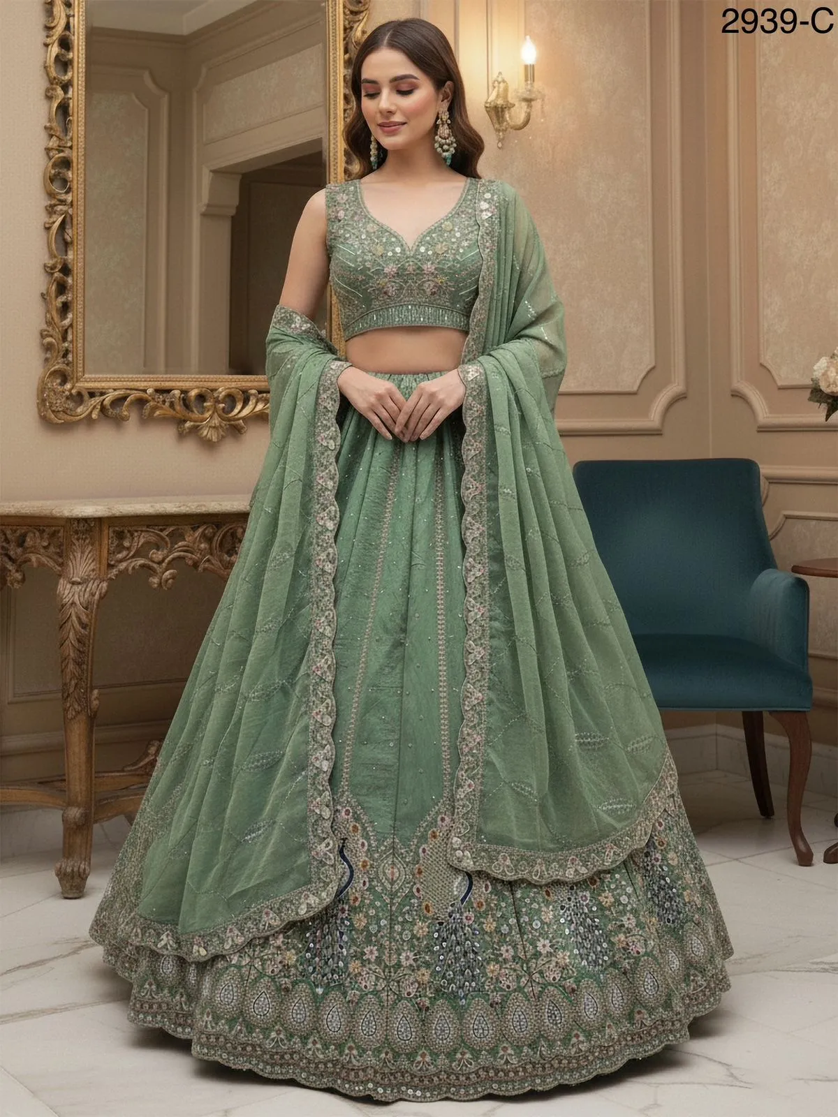Peacock Embroidery Bridal Lehenga - Image 13