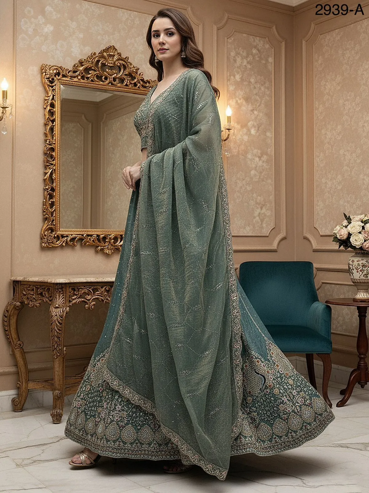 Peacock Embroidery Bridal Lehenga - Image 14