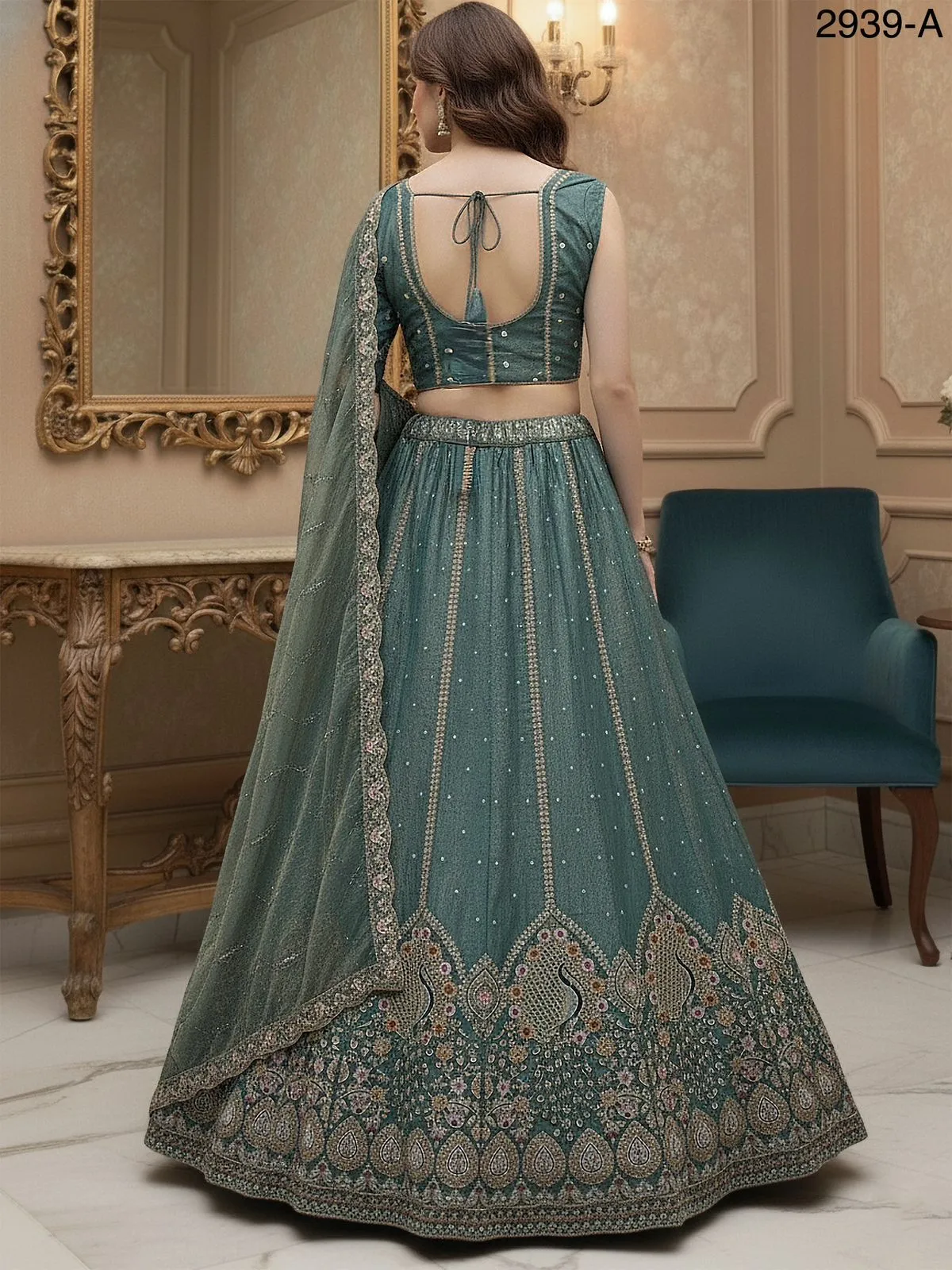 Peacock Embroidery Bridal Lehenga - Image 3