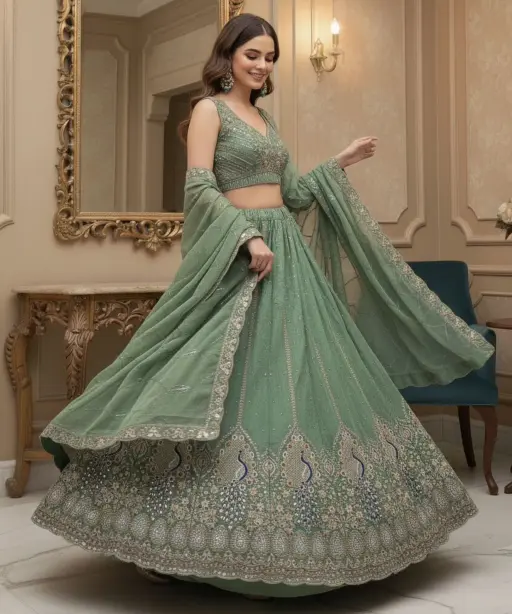 Peacock Embroidery Bridal Lehenga