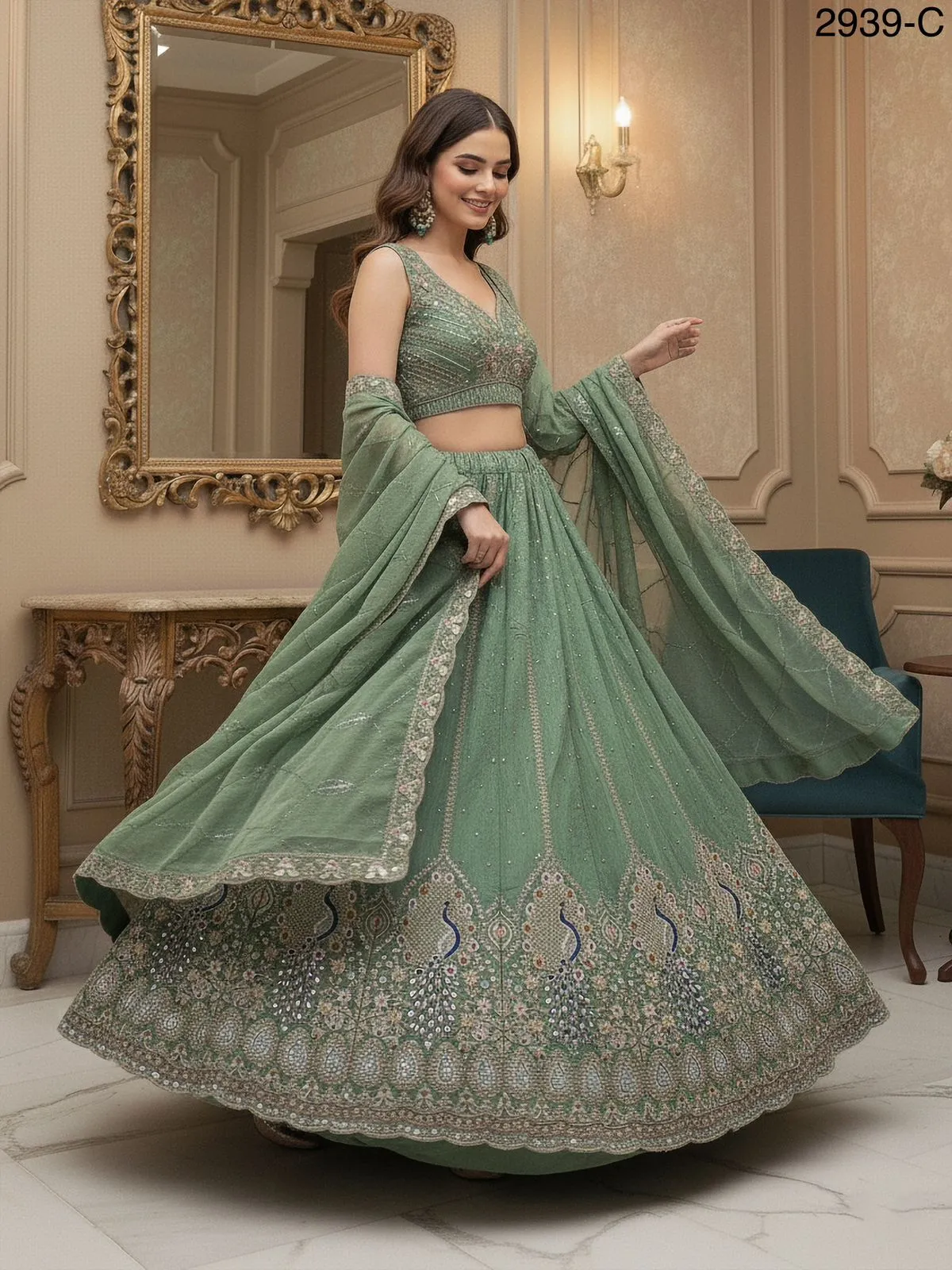 Peacock Embroidery Bridal Lehenga