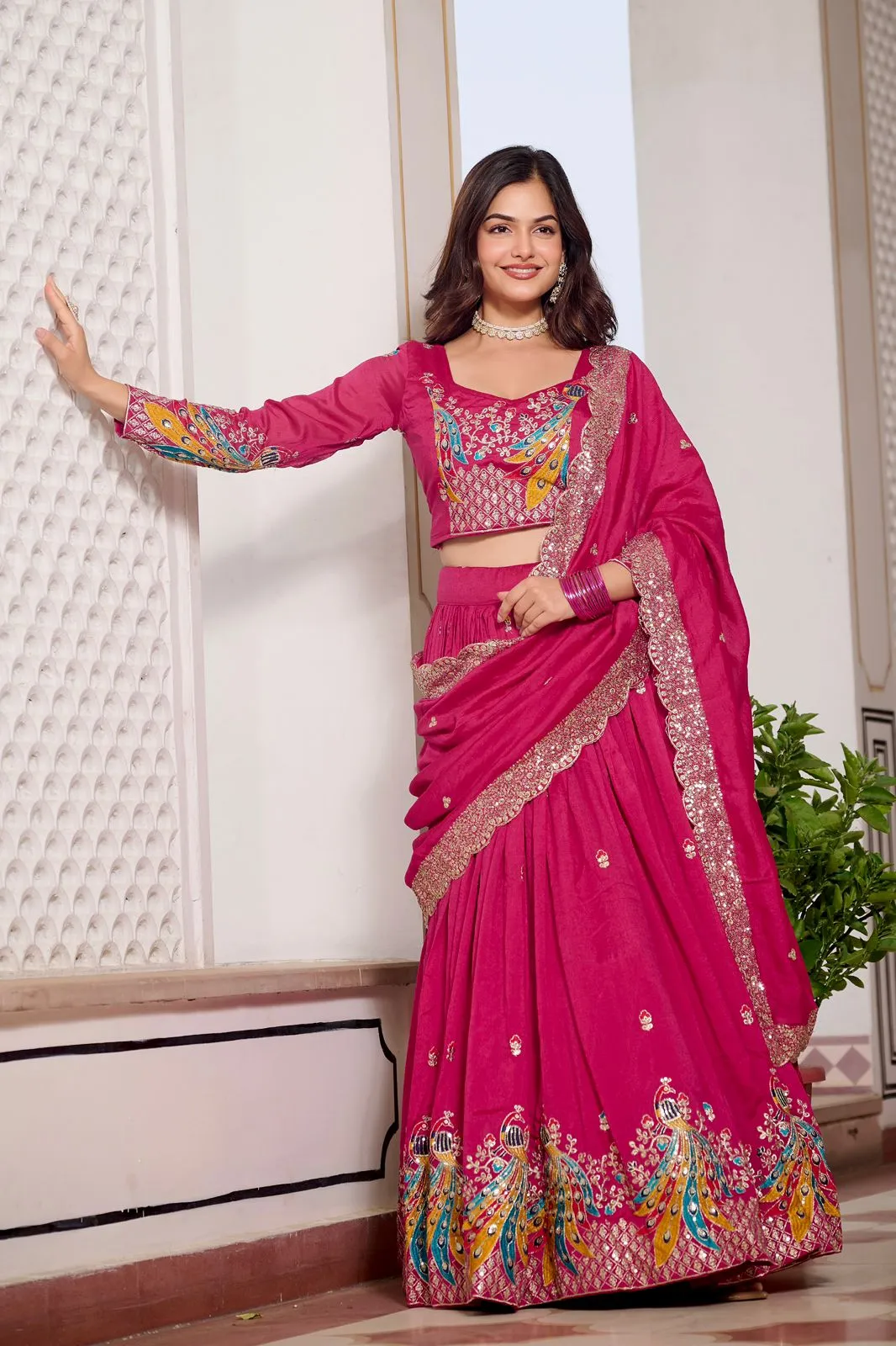 Peacock Embroidery Wedding Lehenga Choli - Image 2