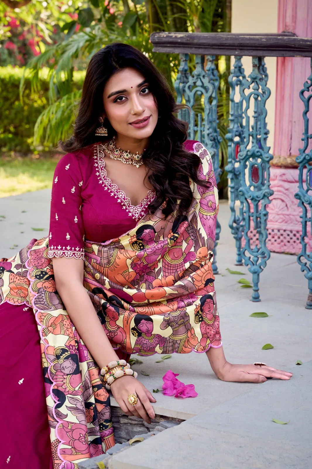 Pink Lehenga with Kalamkari Printed Dupatta - Image 2