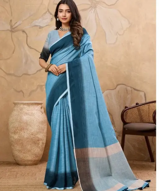 Plain Linen Saree in Pastel Color