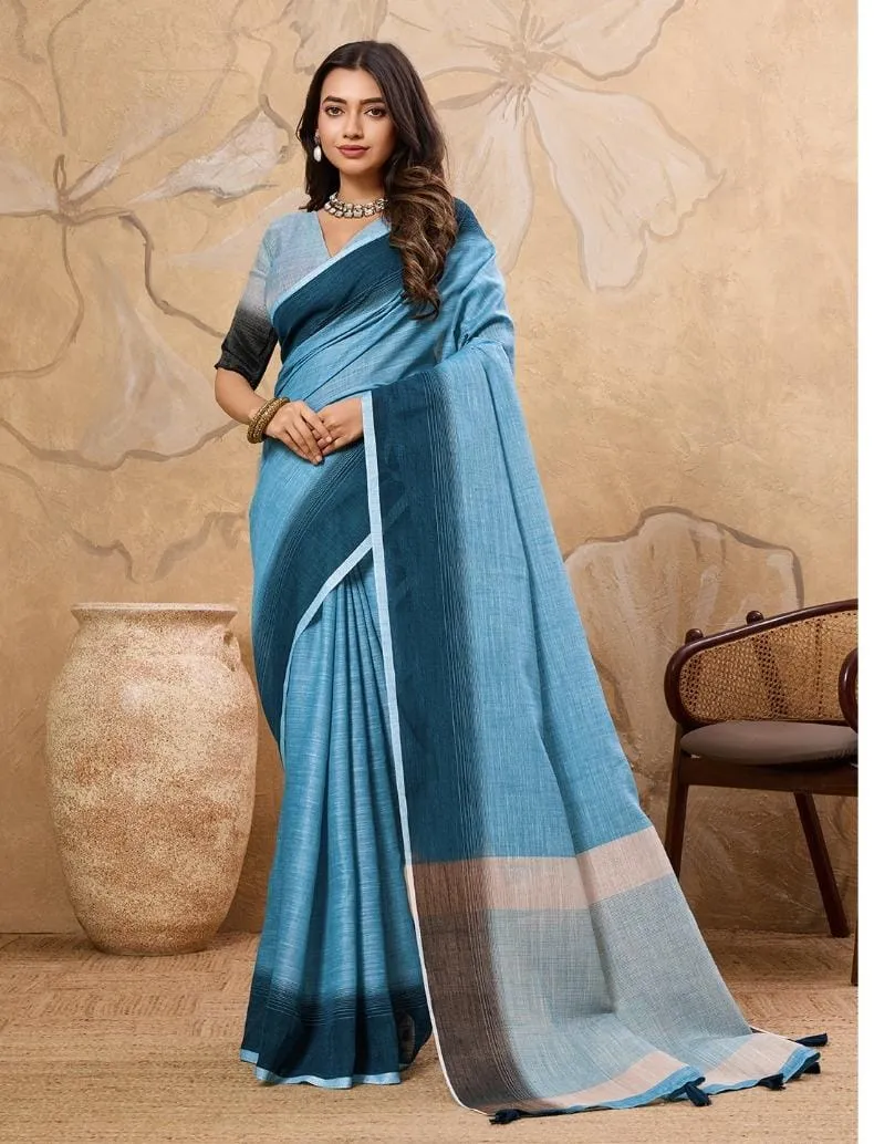Plain Linen Saree in Pastel Color