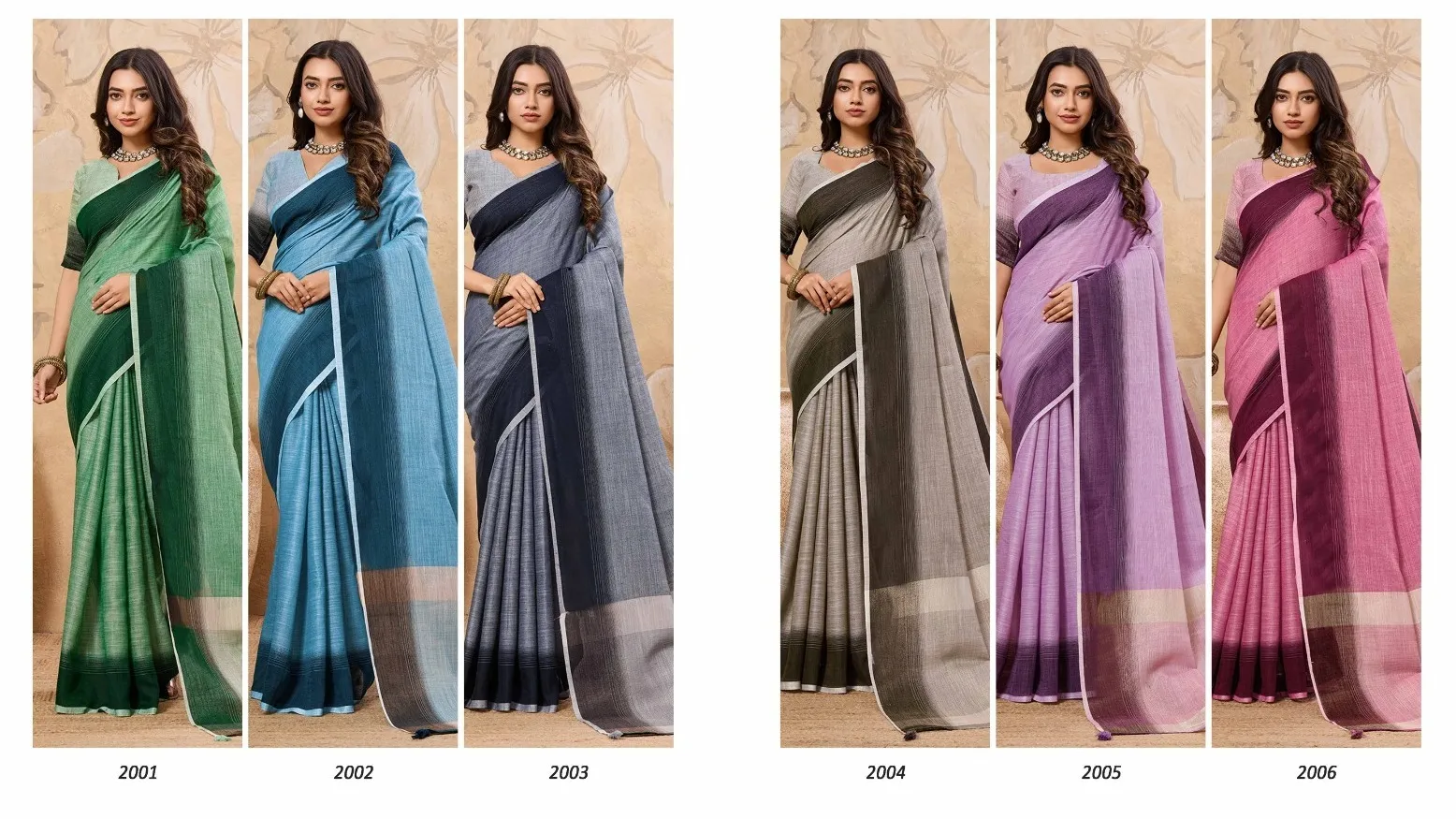 Plain Linen Saree in Pastel Color - Image 4