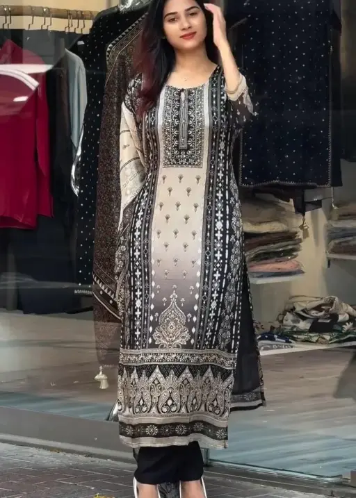 Plus Size Pakistani Printed Dress Black Color